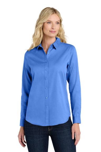 Port Authority LW808 Womens SuperPro Wrinkle Resistant React Long Sleeve Button Down Shirt Ultramarine Blue Model Front