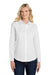 Port Authority LW808 Womens SuperPro Wrinkle Resistant React Long Sleeve Button Down Shirt White Model Front