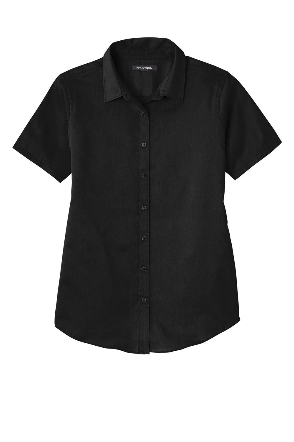 Port Authority LW809 Womens SuperPro Wrinkle Resistant React Short Sleeve Button Down Shirt Deep Black Flat Front