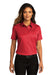 Port Authority LW809 Womens SuperPro Wrinkle Resistant React Short Sleeve Button Down Shirt Rich Red Model Front