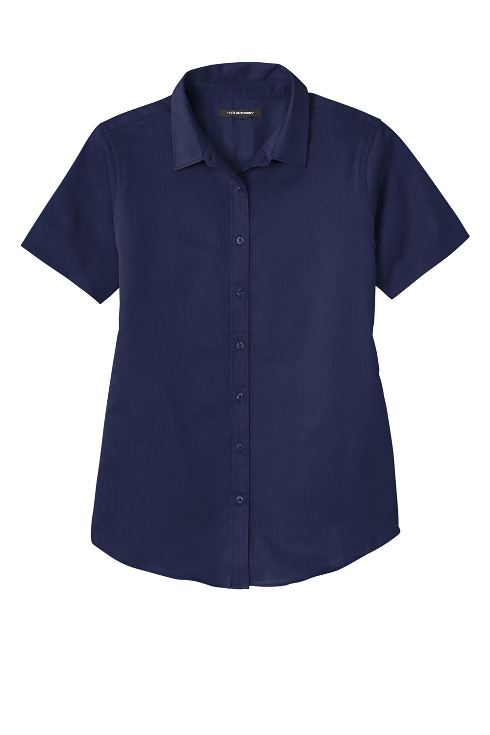 Port Authority LW809 Womens SuperPro Wrinkle Resistant React Short Sleeve Button Down Shirt True Navy Blue Flat Front