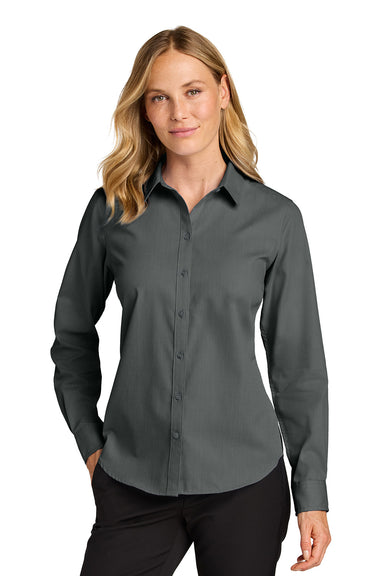 Port Authority LW816 Womens Nailhead Easy Care Long Sleeve Button Down Shirt Deep Black Model Front