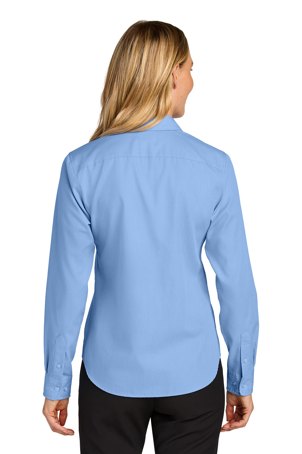 Port Authority LW816 Womens Nailhead Easy Care Long Sleeve Button Down Shirt Swiss Blue Model Back