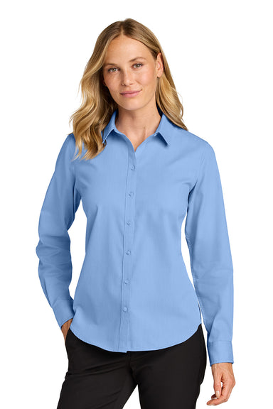 Port Authority LW816 Womens Nailhead Easy Care Long Sleeve Button Down Shirt Swiss Blue Model Front