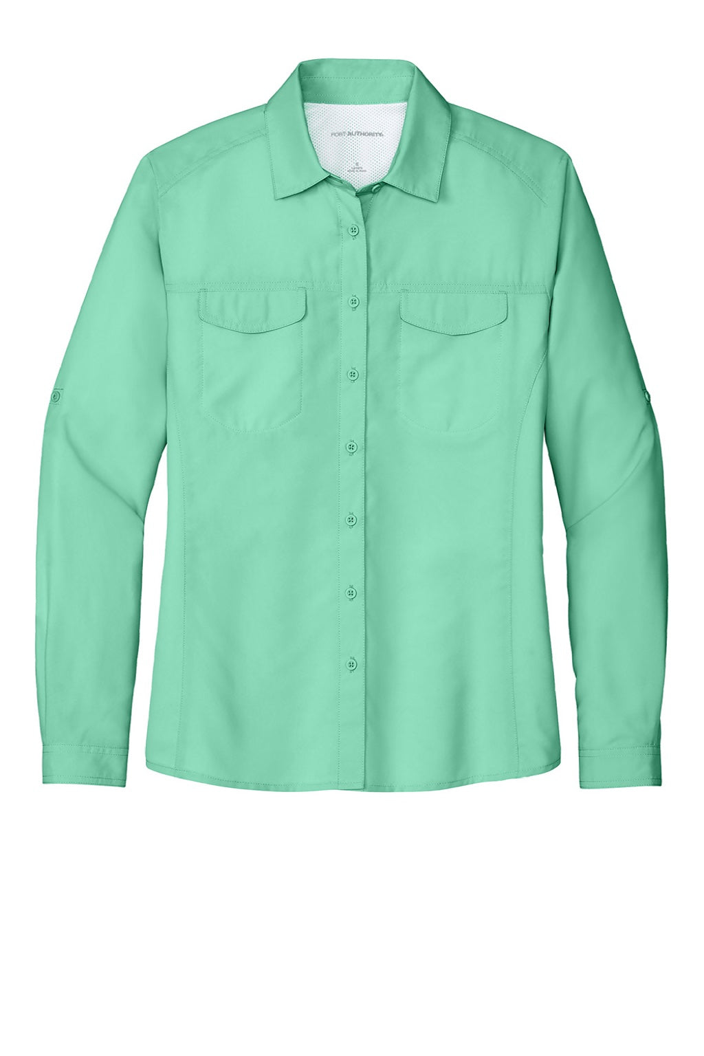 Port Authority LW960 Womens Daybreak Moisture Wicking Long Sleeve Button Down Shirt w/ Pockets Bright Seafoam Green Flat Front