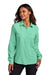 Port Authority LW960 Womens Daybreak Moisture Wicking Long Sleeve Button Down Shirt w/ Pockets Bright Seafoam Green Model Front