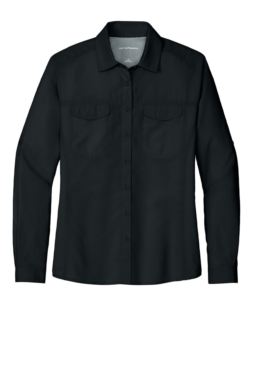 Port Authority LW960 Womens Daybreak Moisture Wicking Long Sleeve Button Down Shirt w/ Pockets Deep Black Flat Front