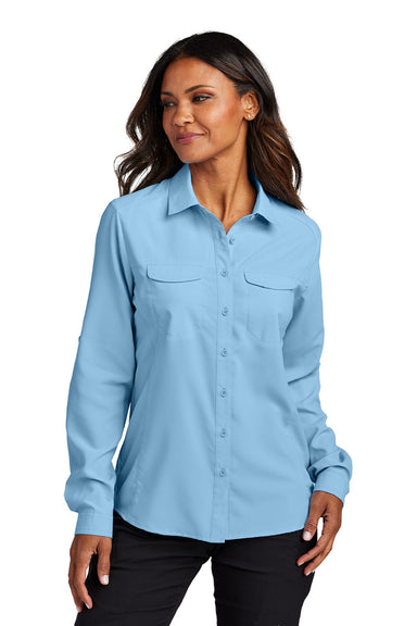 Port Authority LW960 Womens Daybreak Moisture Wicking Long Sleeve Button Down Shirt w/ Pockets Light Blue Model Front