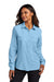 Port Authority LW960 Womens Daybreak Moisture Wicking Long Sleeve Button Down Shirt w/ Pockets Light Blue Model Front