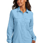 Port Authority Womens Daybreak Moisture Wicking Long Sleeve Button Down Shirt w/ Pockets - Light Blue
