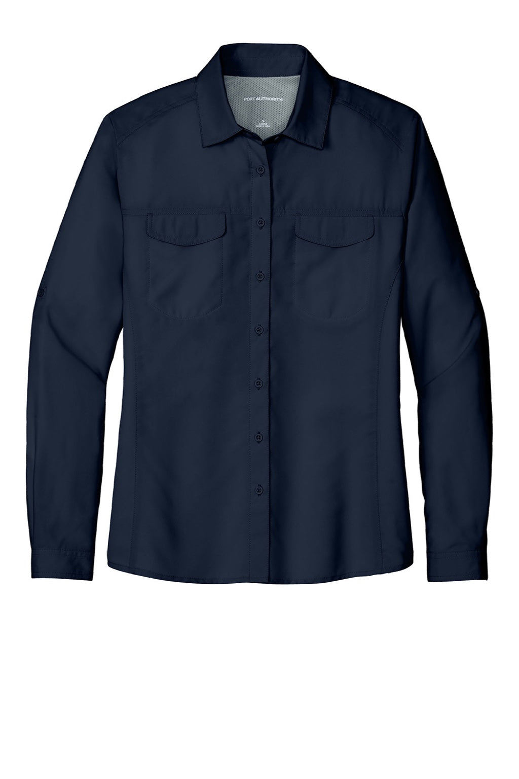 Port Authority LW960 Womens Daybreak Moisture Wicking Long Sleeve Button Down Shirt w/ Pockets True Navy Blue Flat Front