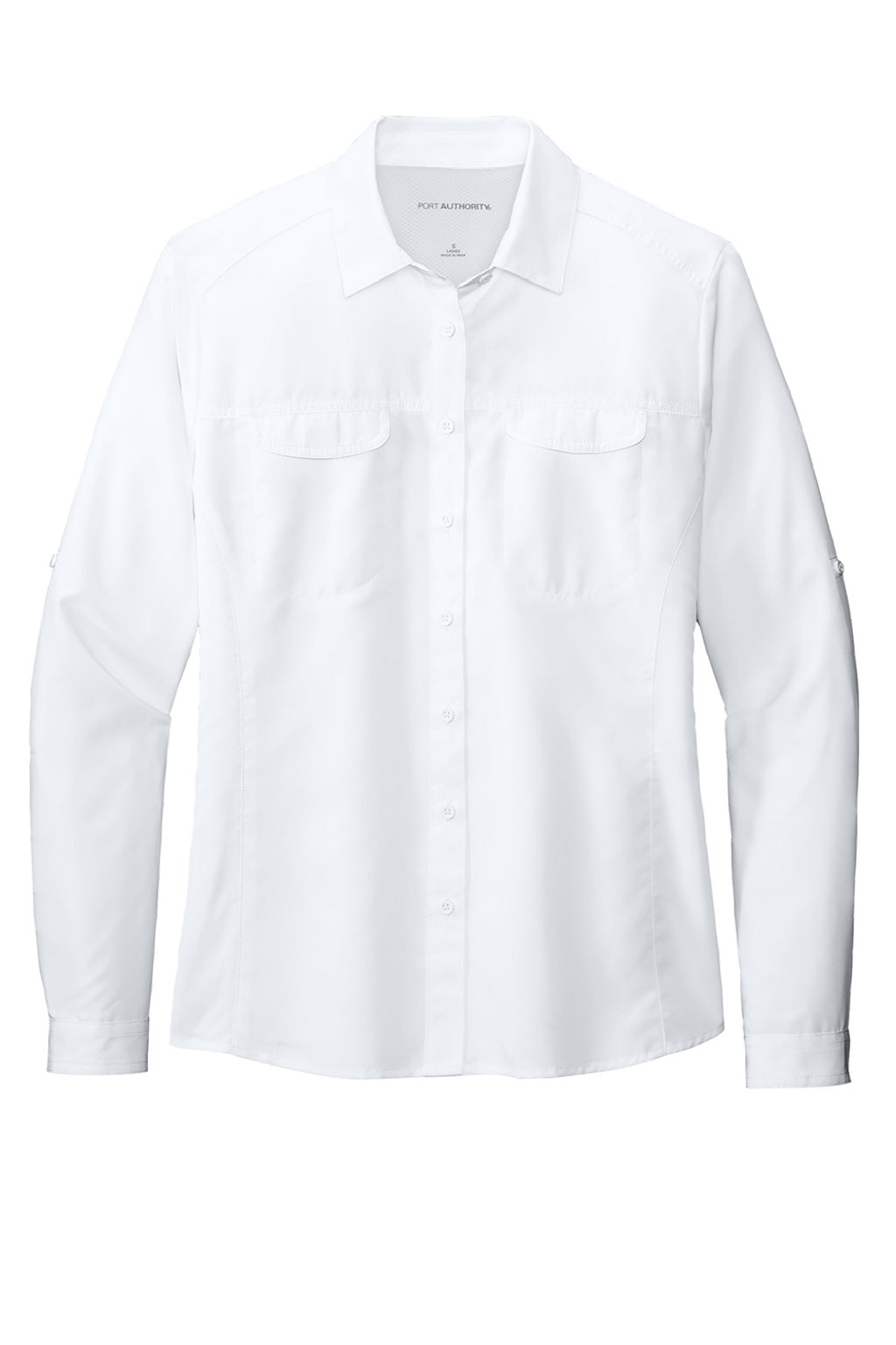 Port Authority LW960 Womens Daybreak Moisture Wicking Long Sleeve Button Down Shirt w/ Pockets White Flat Front