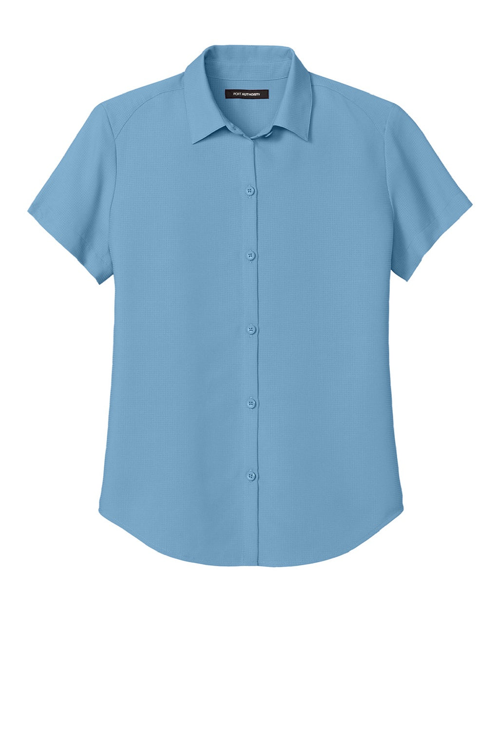 Port Authority LW963 Womens UV Dockside Moisture Wicking Short Sleeve Button Down Shirt Carolina Blue Flat Front