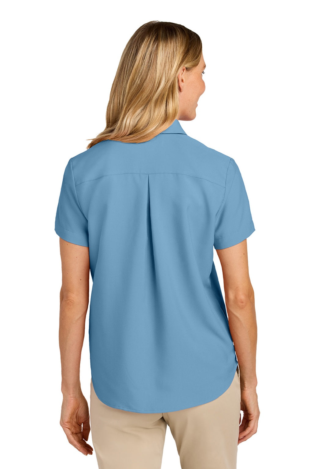Port Authority LW963 Womens UV Dockside Moisture Wicking Short Sleeve Button Down Shirt Carolina Blue Model Back