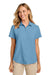Port Authority LW963 Womens UV Dockside Moisture Wicking Short Sleeve Button Down Shirt Carolina Blue Model Front