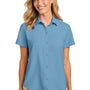 Port Authority Womens UV Dockside Moisture Wicking Short Sleeve Button Down Shirt - Carolina Blue