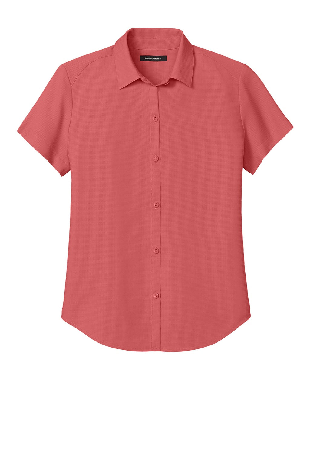 Port Authority LW963 Womens UV Dockside Moisture Wicking Short Sleeve Button Down Shirt Coral Reef Flat Front