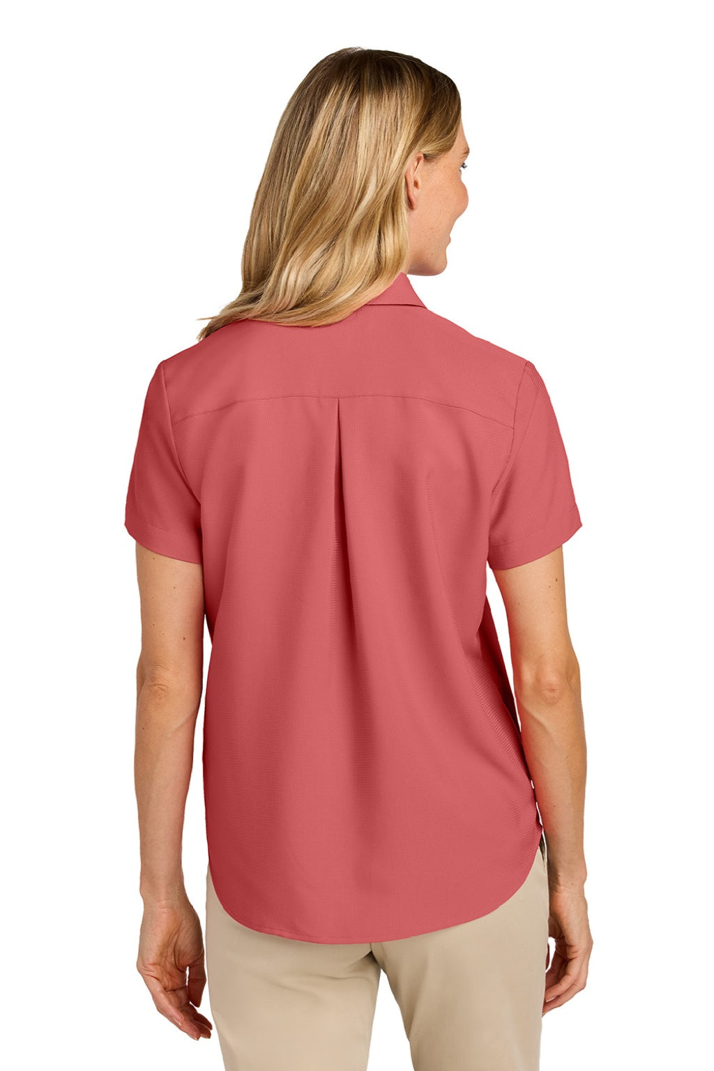 Port Authority LW963 Womens UV Dockside Moisture Wicking Short Sleeve Button Down Shirt Coral Reef Model Back