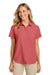 Port Authority LW963 Womens UV Dockside Moisture Wicking Short Sleeve Button Down Shirt Coral Reef Model Front