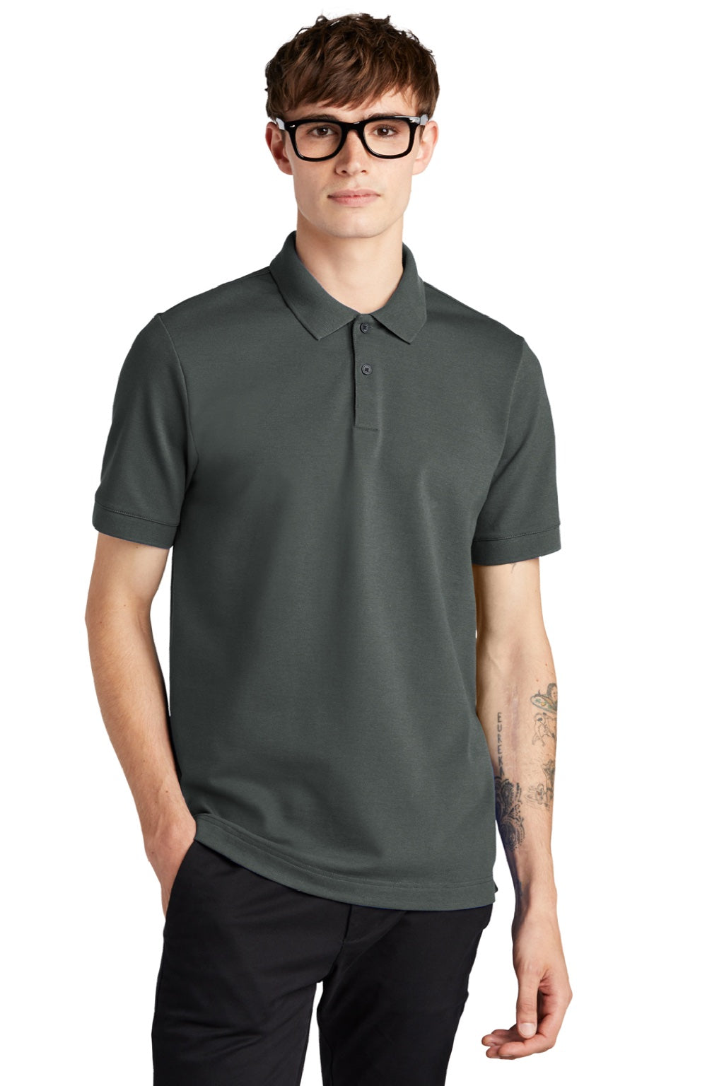 Mercer+Mettle MM1000 Mens Moisture Wicking Short Sleeve Polo Shirt Anchor Grey Model Front