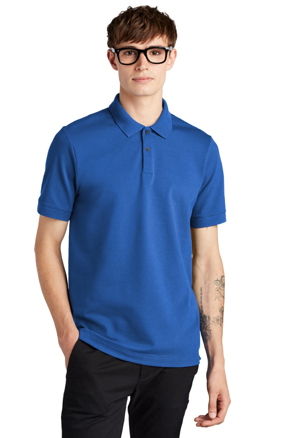 Mercer+Mettle MM1000 Mens Moisture Wicking Short Sleeve Polo Shirt Blue Note Model Front