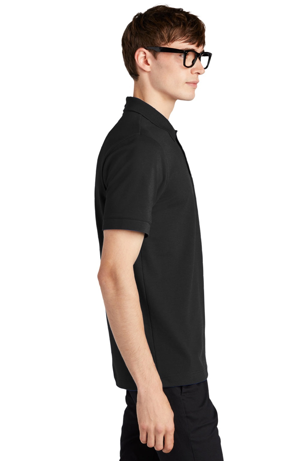 Mercer+Mettle MM1000 Mens Moisture Wicking Short Sleeve Polo Shirt Deep Black Model Side