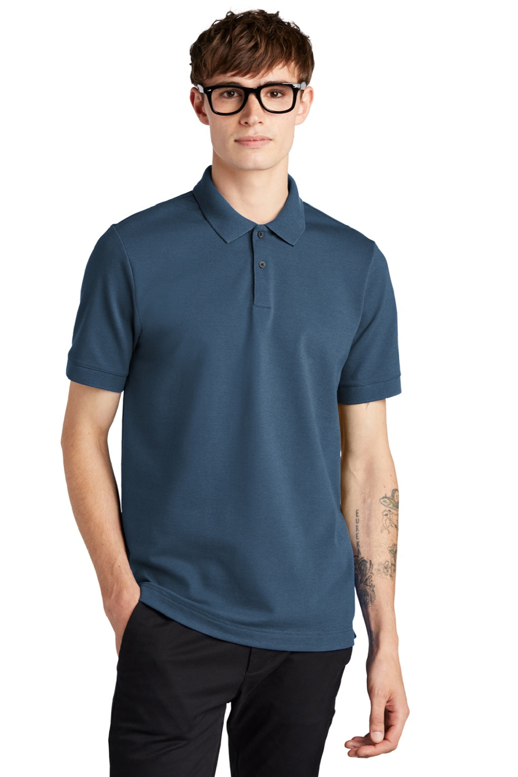 Mercer+Mettle MM1000 Mens Moisture Wicking Short Sleeve Polo Shirt Insignia Blue Model Front