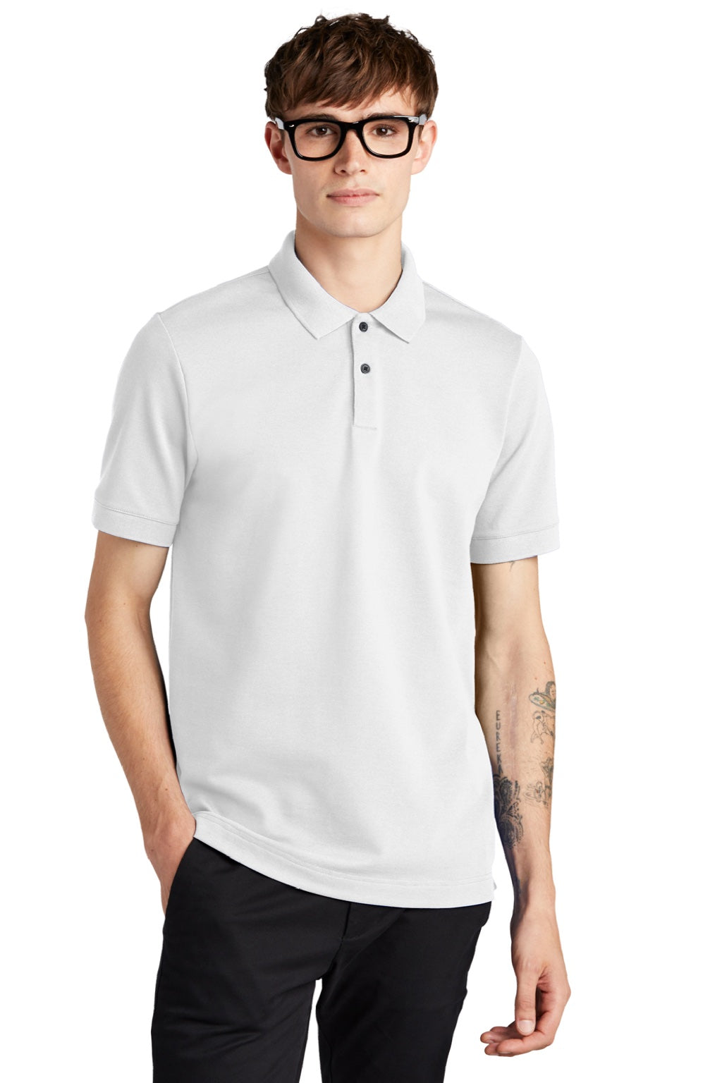 Mercer+Mettle MM1000 Mens Moisture Wicking Short Sleeve Polo Shirt White Model Front