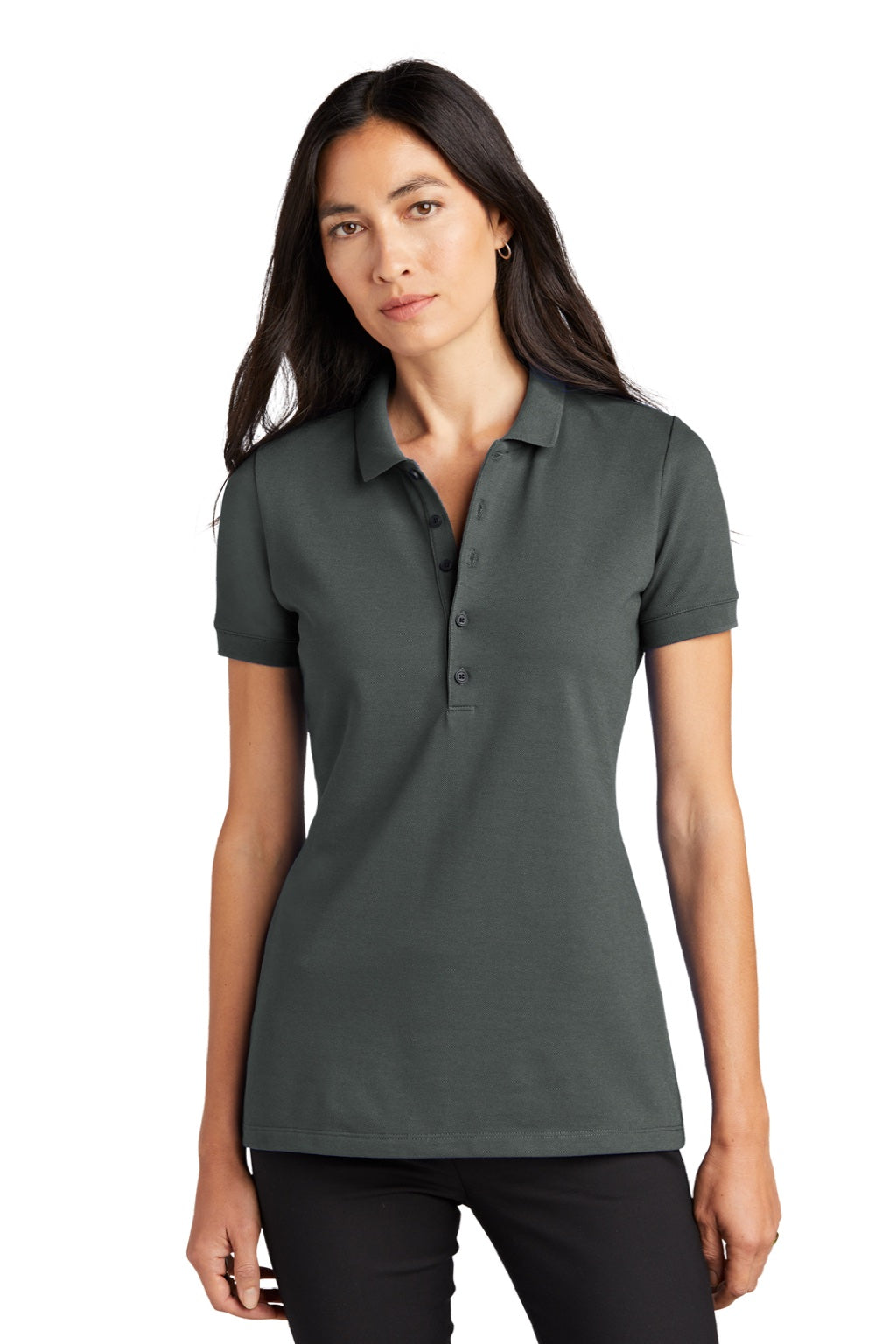 Mercer+Mettle MM1001 Womens Moisture Wicking Short Sleeve Polo Shirt Anchor Grey Model Front