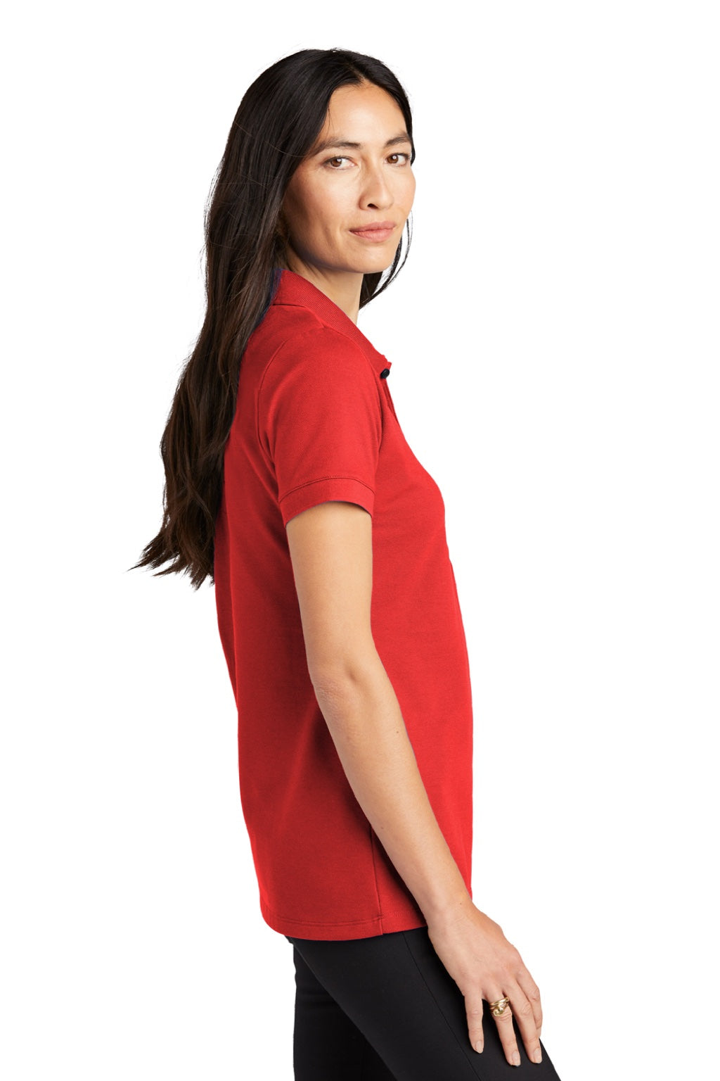 Mercer+Mettle MM1001 Womens Moisture Wicking Short Sleeve Polo Shirt Apple Red Model Side