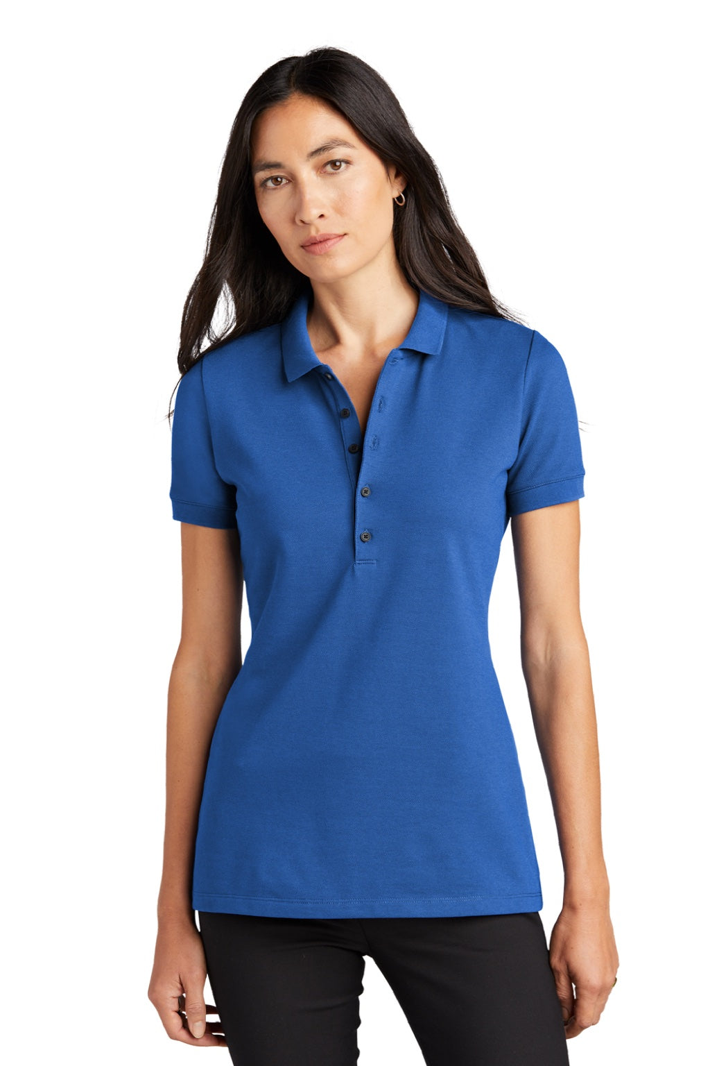 Mercer+Mettle MM1001 Womens Moisture Wicking Short Sleeve Polo Shirt Blue Note Model Front