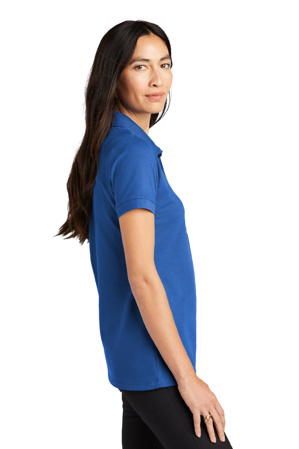 Mercer+Mettle MM1001 Womens Moisture Wicking Short Sleeve Polo Shirt Blue Note Model Side