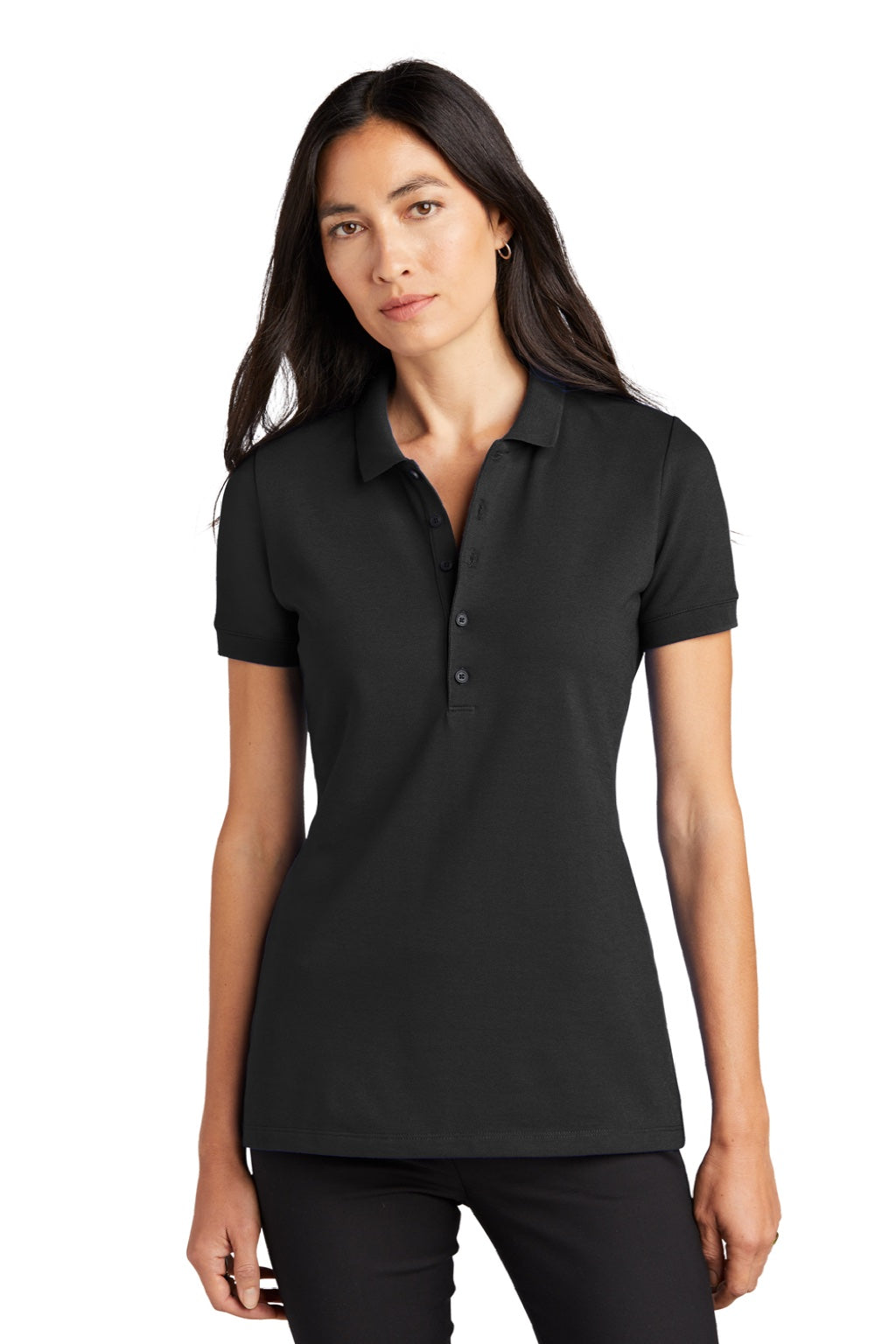 Mercer+Mettle MM1001 Womens Moisture Wicking Short Sleeve Polo Shirt Deep Black Model Front