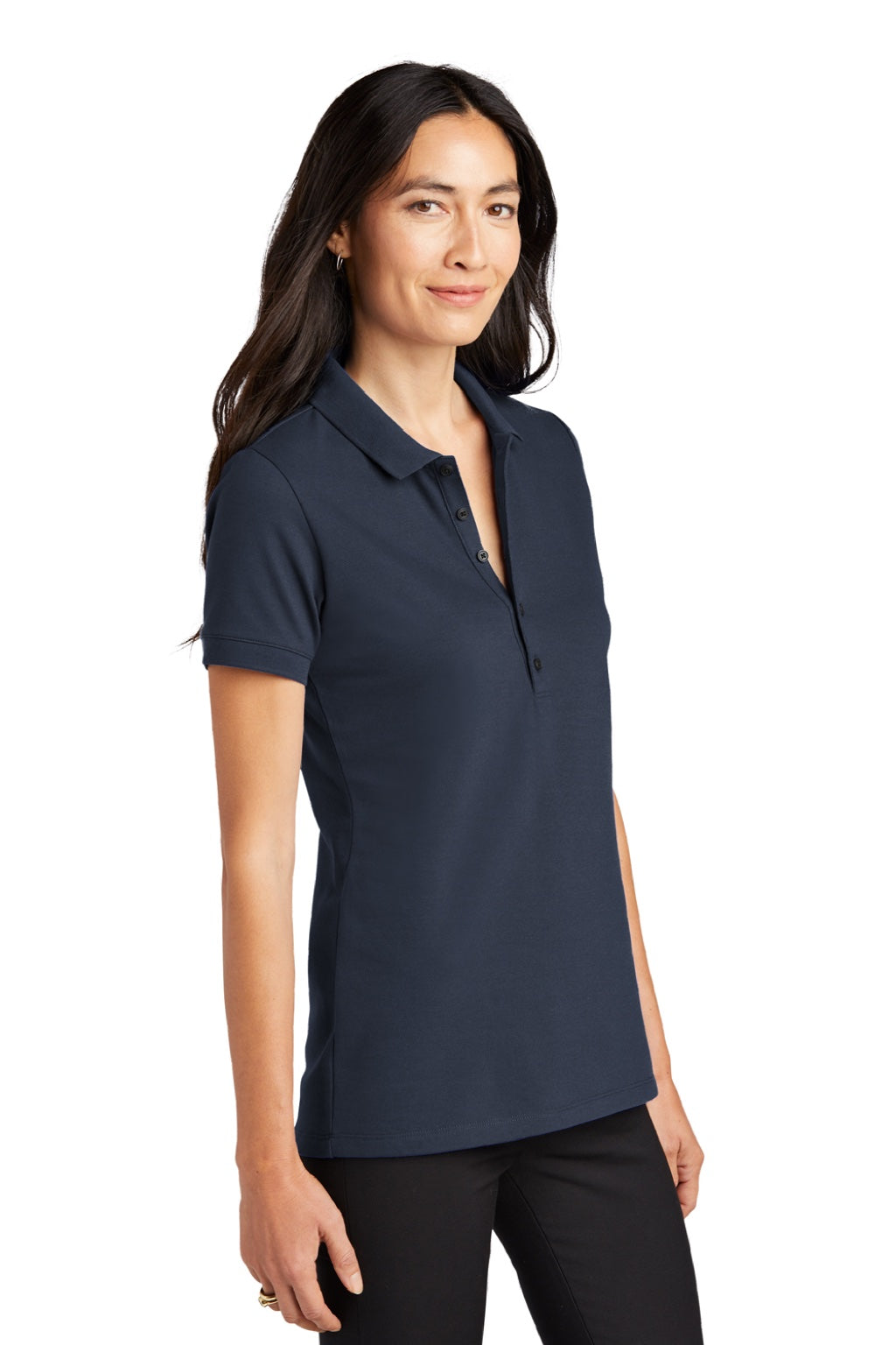 Mercer+Mettle MM1001 Womens Moisture Wicking Short Sleeve Polo Shirt Night Navy Blue Model 3Q