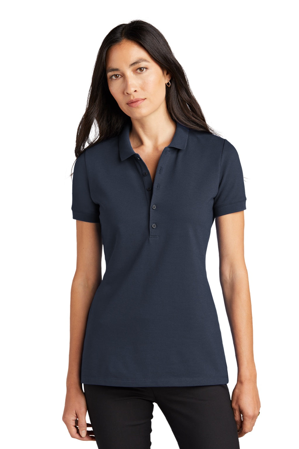 Mercer+Mettle MM1001 Womens Moisture Wicking Short Sleeve Polo Shirt Night Navy Blue Model Front