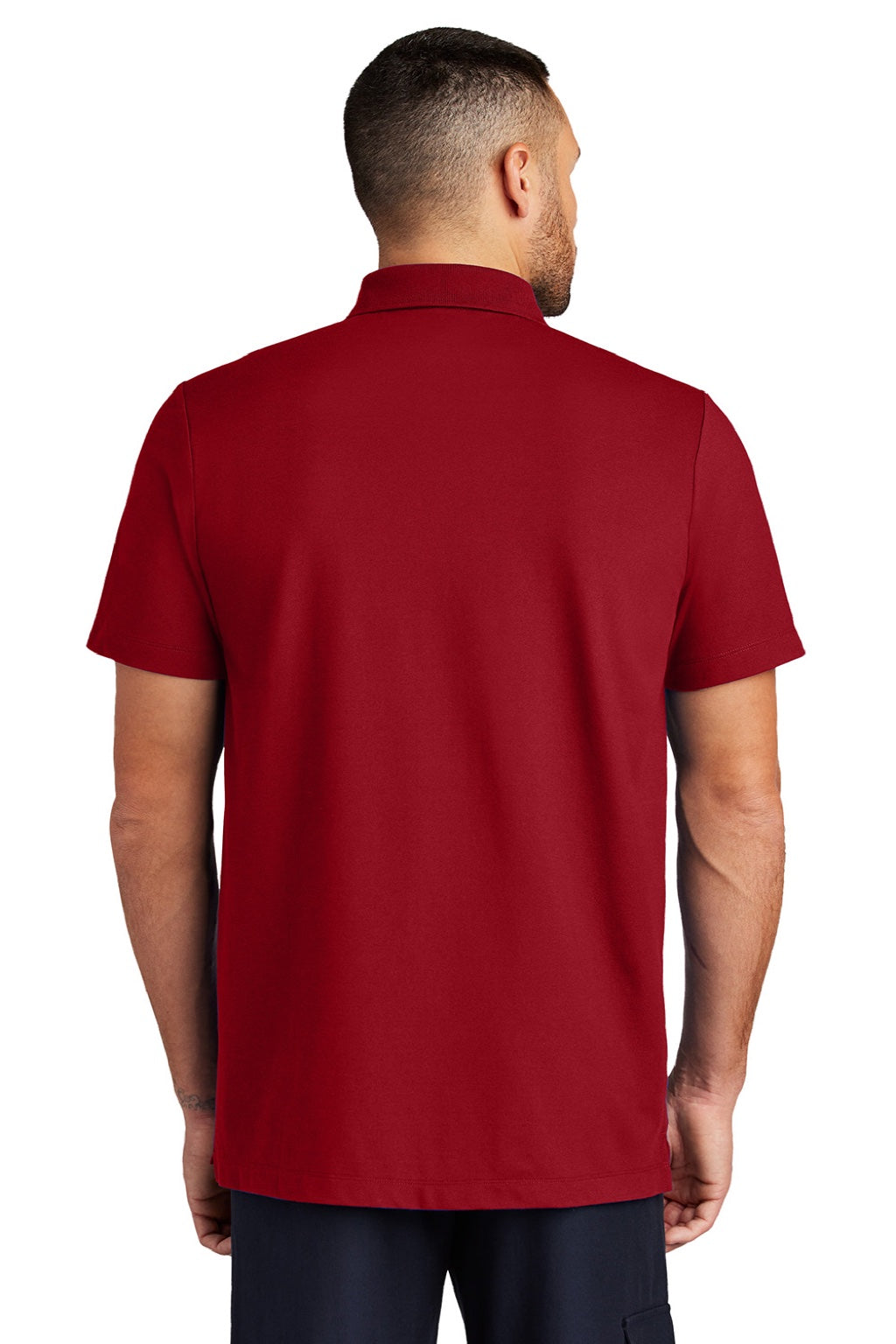 Mercer+Mettle MM1004 Mens Moisture Wicking Short Sleeve Polo Shirt Apple Red Model Back