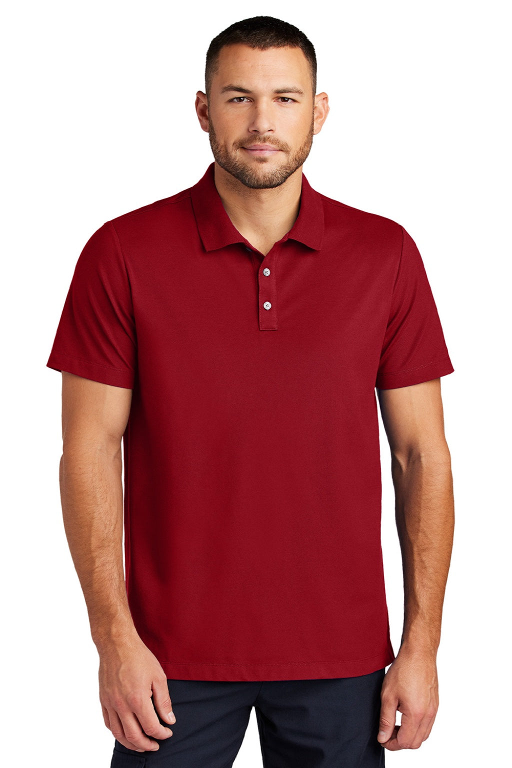 Mercer+Mettle MM1004 Mens Moisture Wicking Short Sleeve Polo Shirt Apple Red Model Front