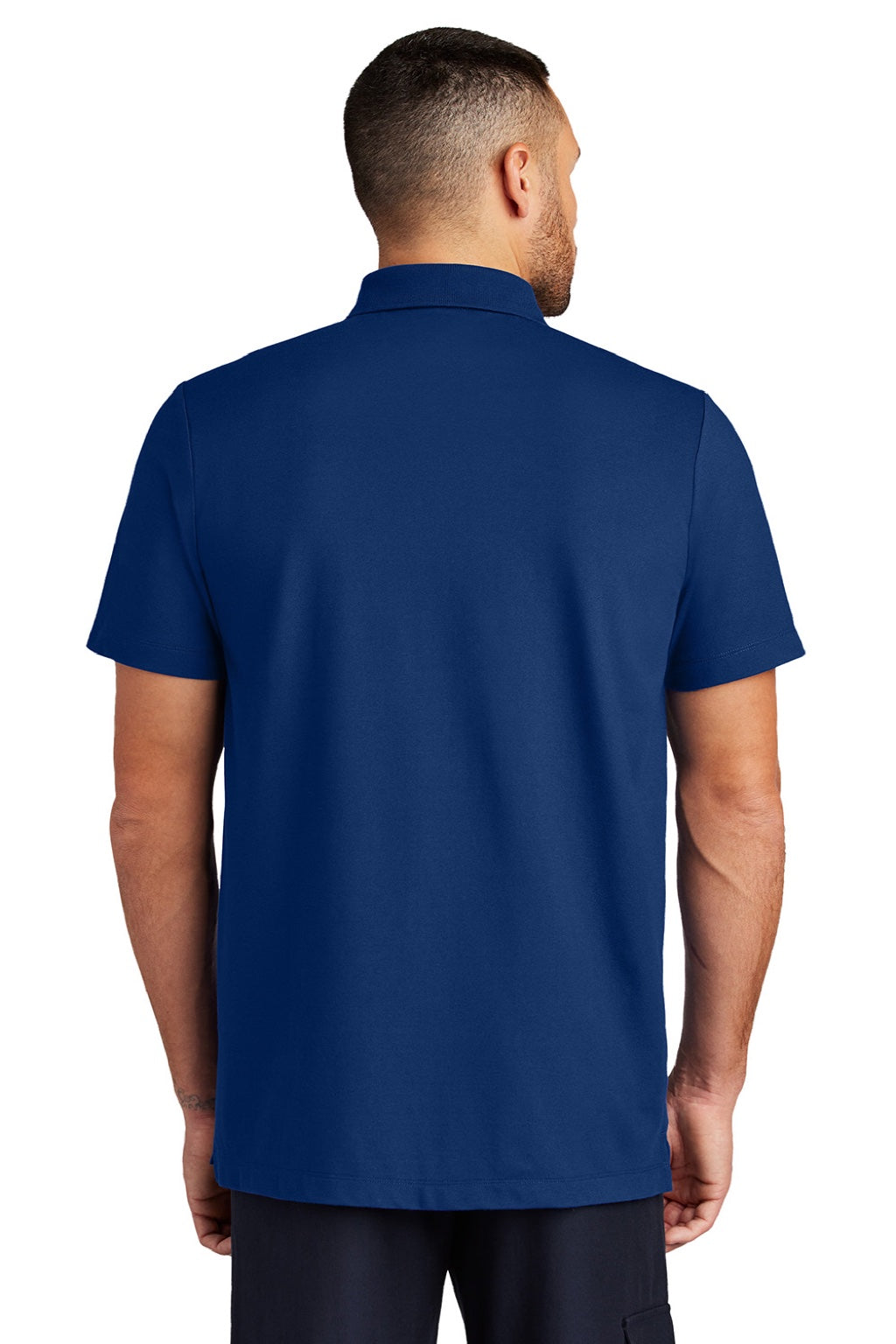 Mercer+Mettle MM1004 Mens Moisture Wicking Short Sleeve Polo Shirt Note Blue Model Back