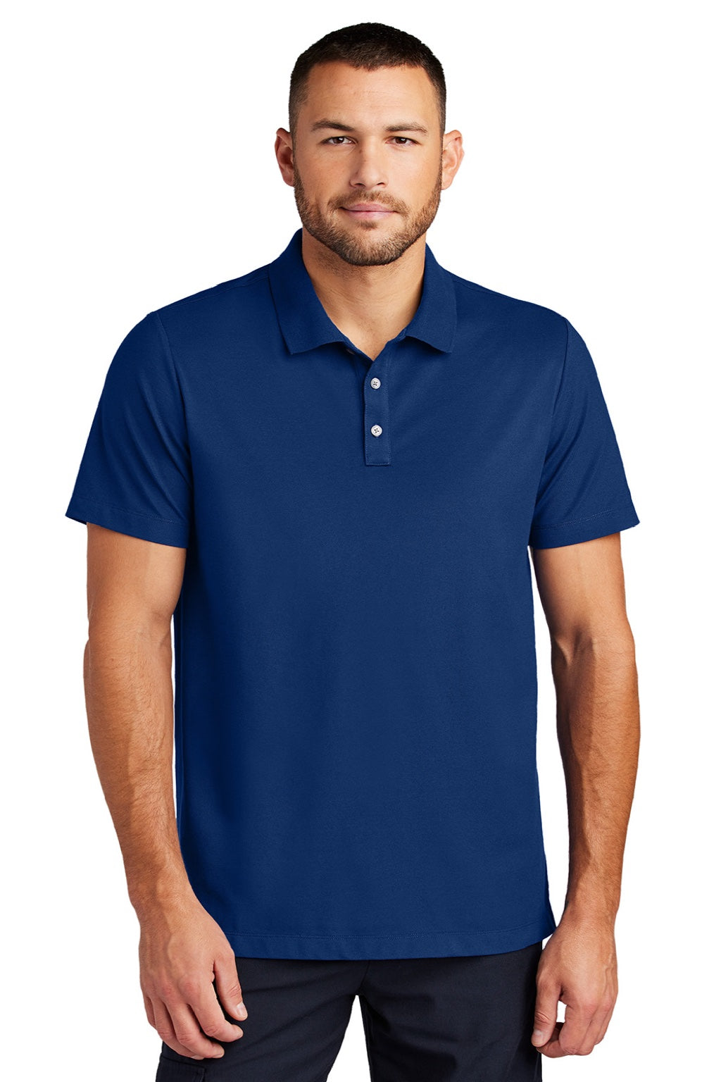 Mercer+Mettle MM1004 Mens Moisture Wicking Short Sleeve Polo Shirt Note Blue Model Front
