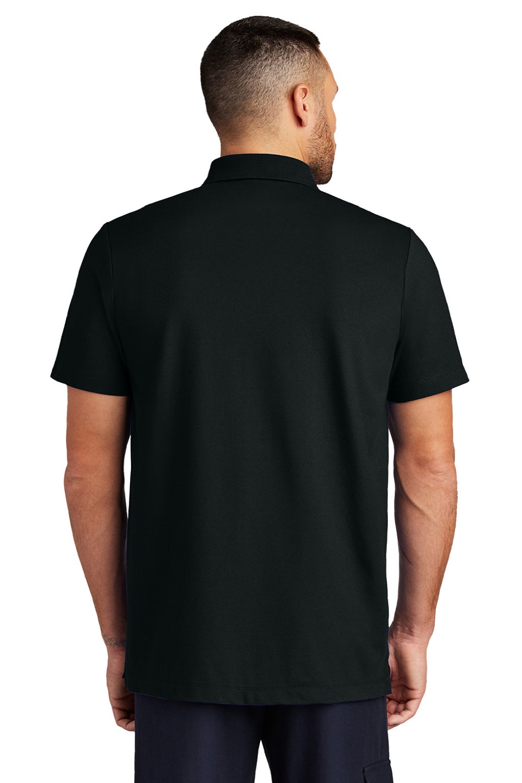 Mercer+Mettle MM1004 Mens Moisture Wicking Short Sleeve Polo Shirt Deep Black Model Back