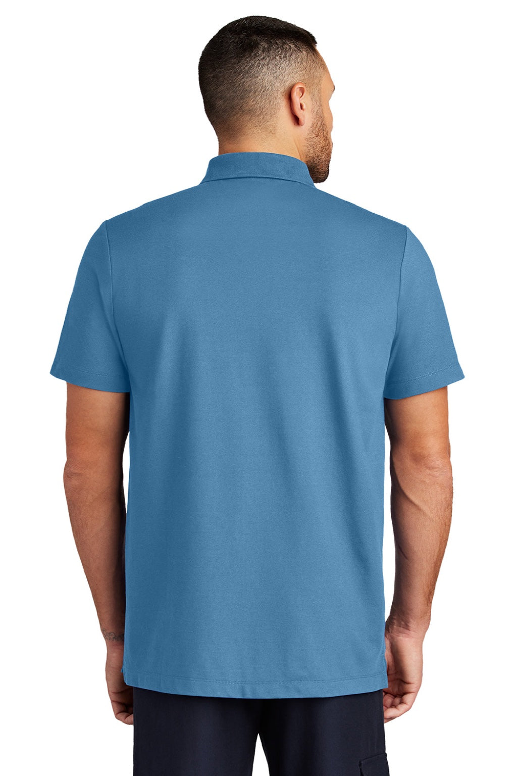 Mercer+Mettle MM1004 Mens Moisture Wicking Short Sleeve Polo Shirt Parisian Blue Model Back