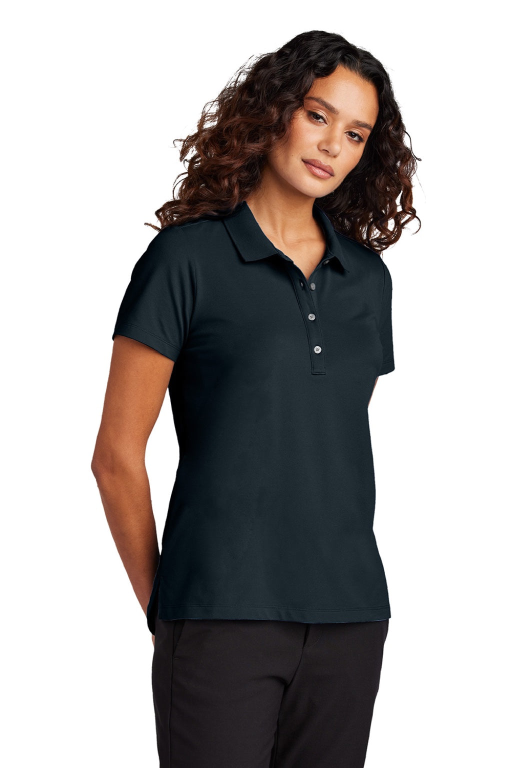 Mercer+Mettle MM1005 Womens Moisture Wicking Short Sleeve Polo Shirt Night Navy Blue Model Front