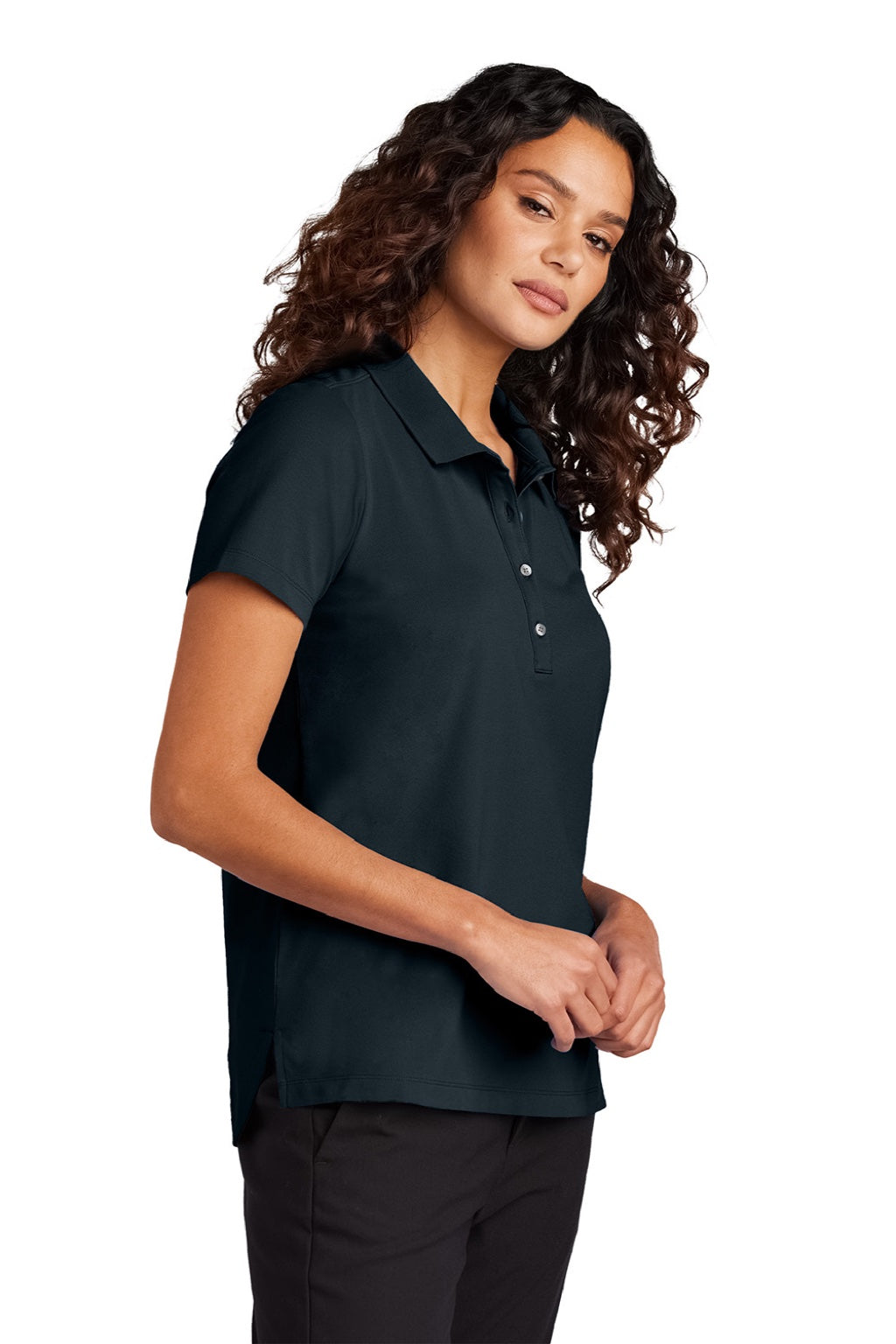 Mercer+Mettle MM1005 Womens Moisture Wicking Short Sleeve Polo Shirt Night Navy Blue Model Side