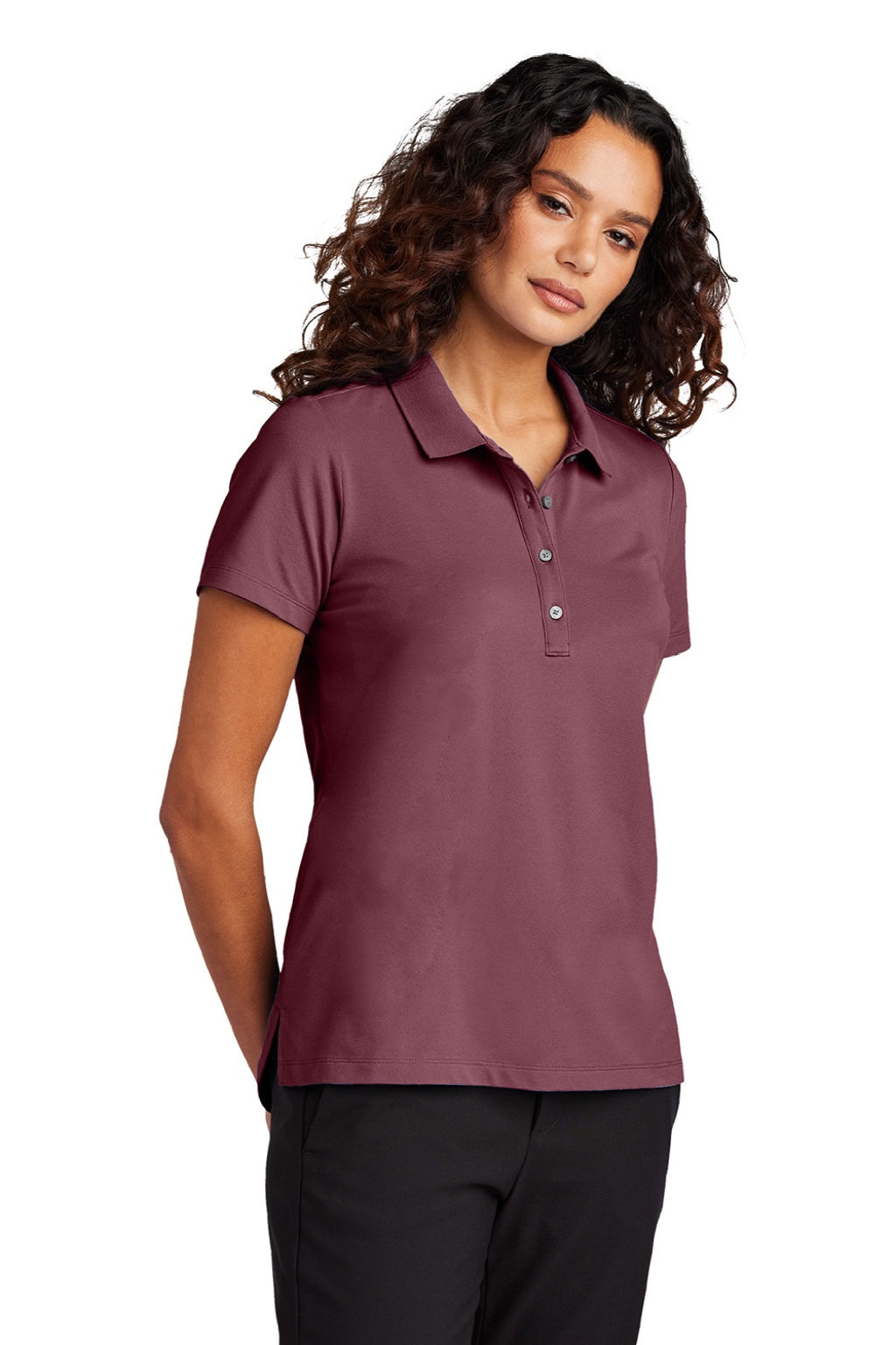 Mercer+Mettle MM1005 Womens Moisture Wicking Short Sleeve Polo Shirt Rosewood Model Front