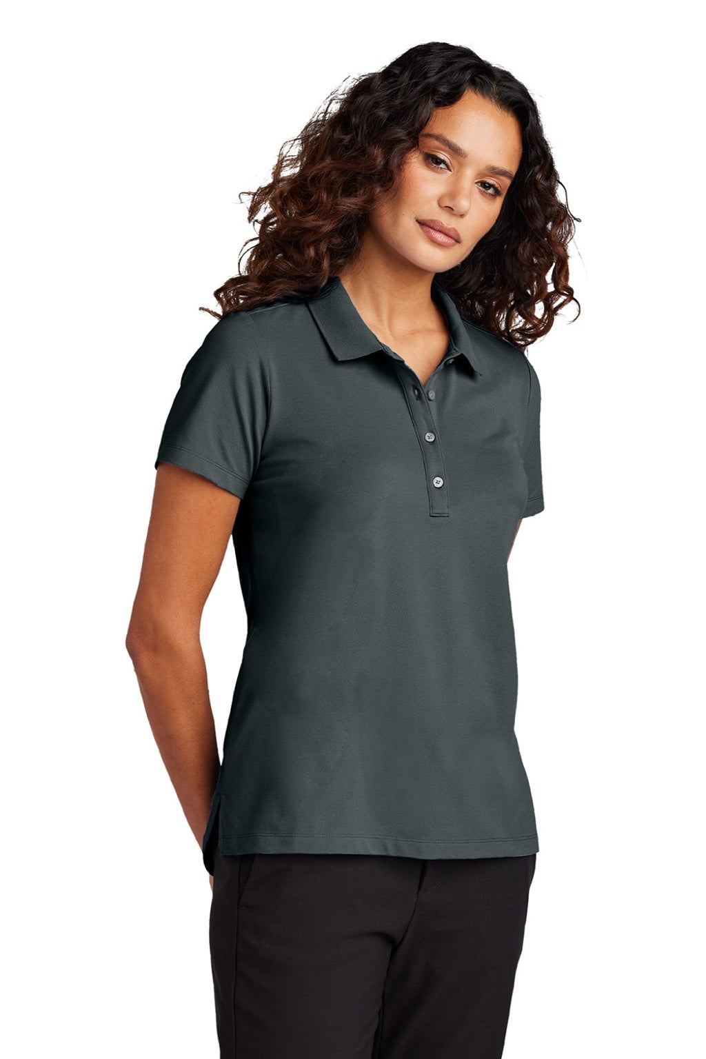 Mercer+Mettle MM1005 Womens Moisture Wicking Short Sleeve Polo Shirt Storm Grey Model Front