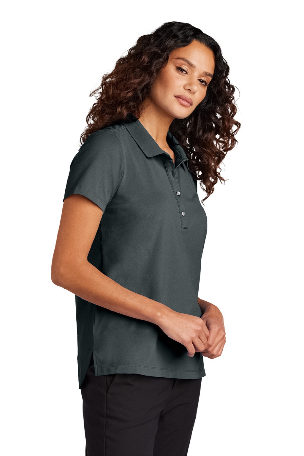 Mercer+Mettle MM1005 Womens Moisture Wicking Short Sleeve Polo Shirt Storm Grey Model Side