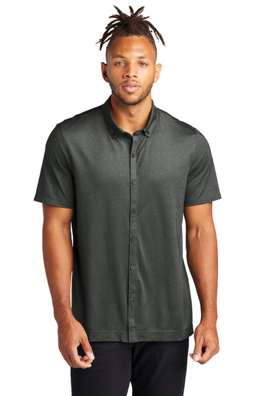 Mercer+Mettle MM1006 Mens Moisture Wicking Short Sleeve Button Down Shirt Heather Anchor Grey Model Front