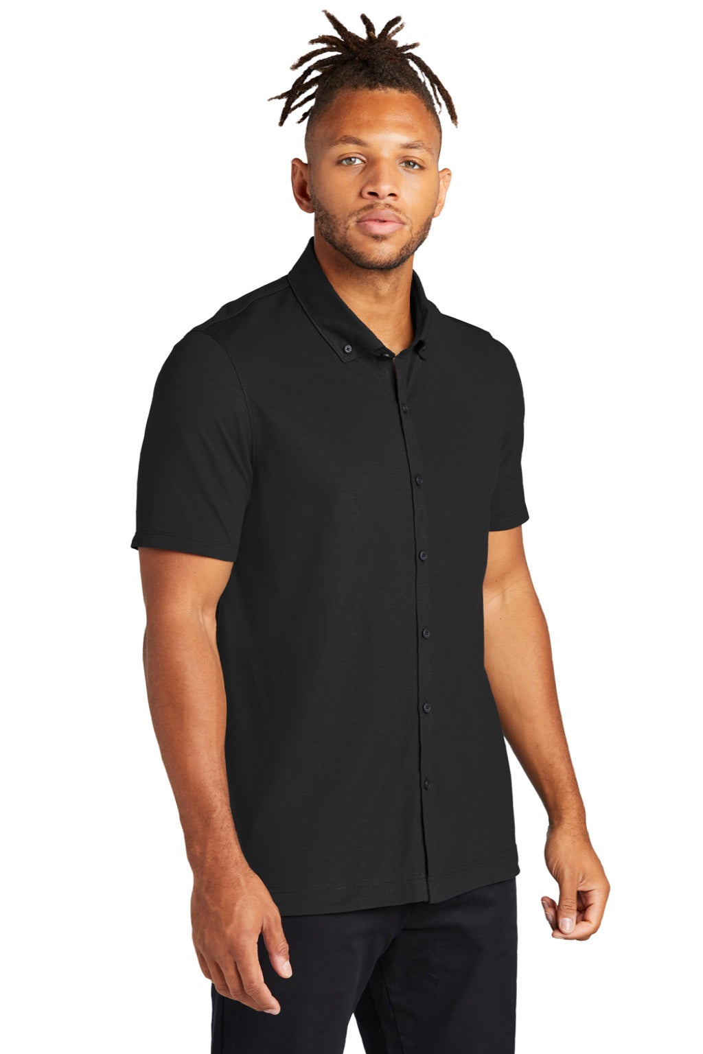 Mercer+Mettle MM1006 Mens Moisture Wicking Short Sleeve Button Down Shirt Deep Black Model 3Q