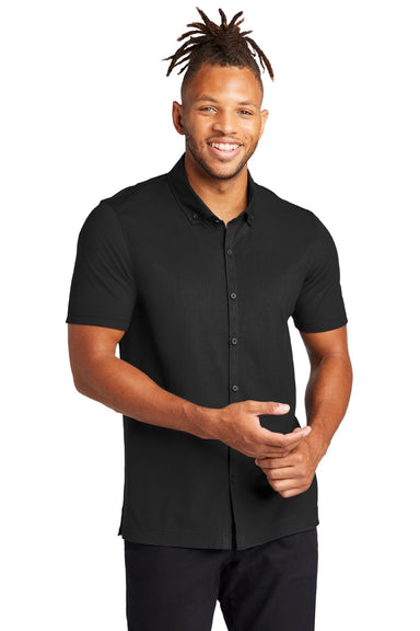 Mercer+Mettle MM1006 Mens Moisture Wicking Short Sleeve Button Down Shirt Deep Black Model Front