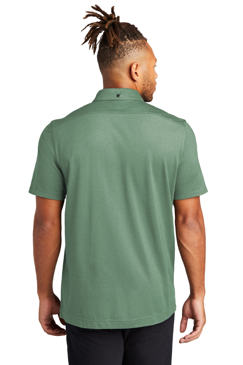 Mercer+Mettle MM1006 Mens Moisture Wicking Short Sleeve Button Down Shirt Heather Sage Green Model Back
